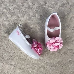 Gerber Shiny White Dress Shoes Pink Flower
